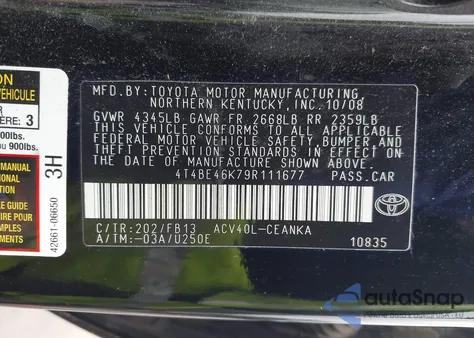 2009 Toyota Camry Se/Le/Xle from USA, damaged, VIN 4T4BE46K79R111677